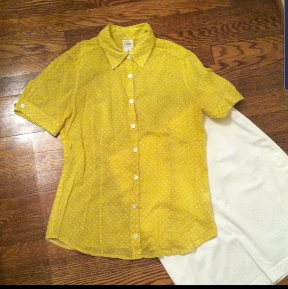 Jcrew polka dot button up blouse, semi sheer, no stretch